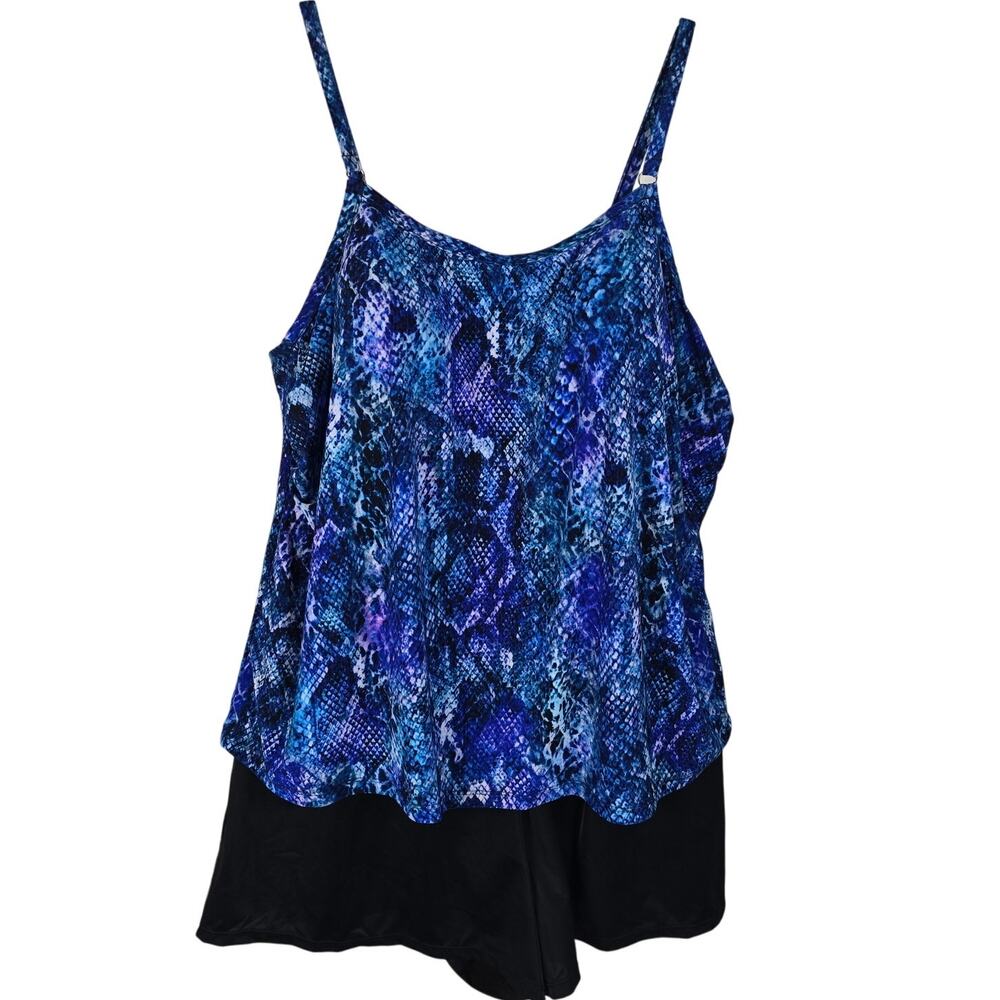 Trimshaper Shades of Blue Purple No Underwire One Piece SwimShort Women's 18W